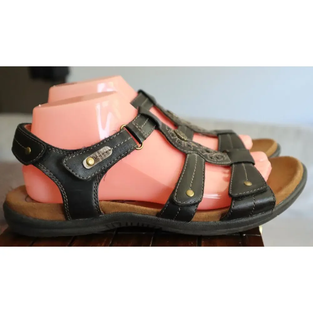 Cobb Hill New Balance Black Rev Lite Leather Sandal Womens 9M Hook and Loop Open
